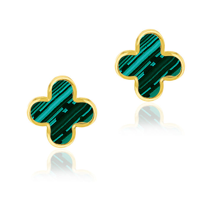 Malachite Quatrefoil Stud Earrings