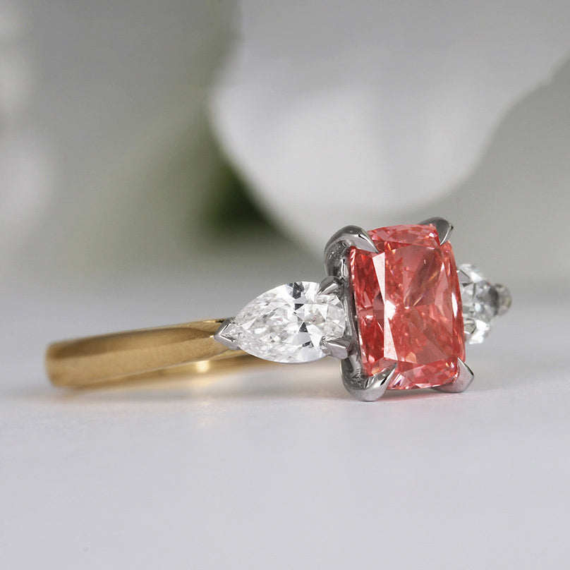 Vivid Pink Diamond Three Stone Ring 2.12ct