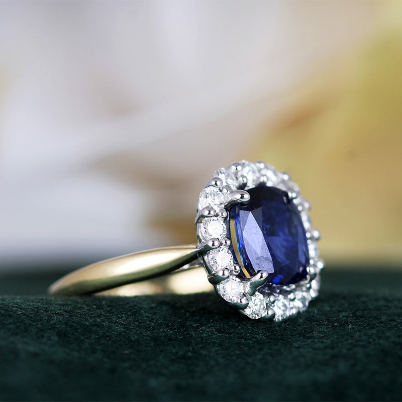 Sapphire &amp; Diamond Cluster Ring