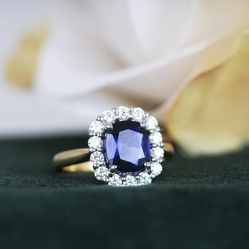 Sapphire &amp; Diamond Cluster Ring