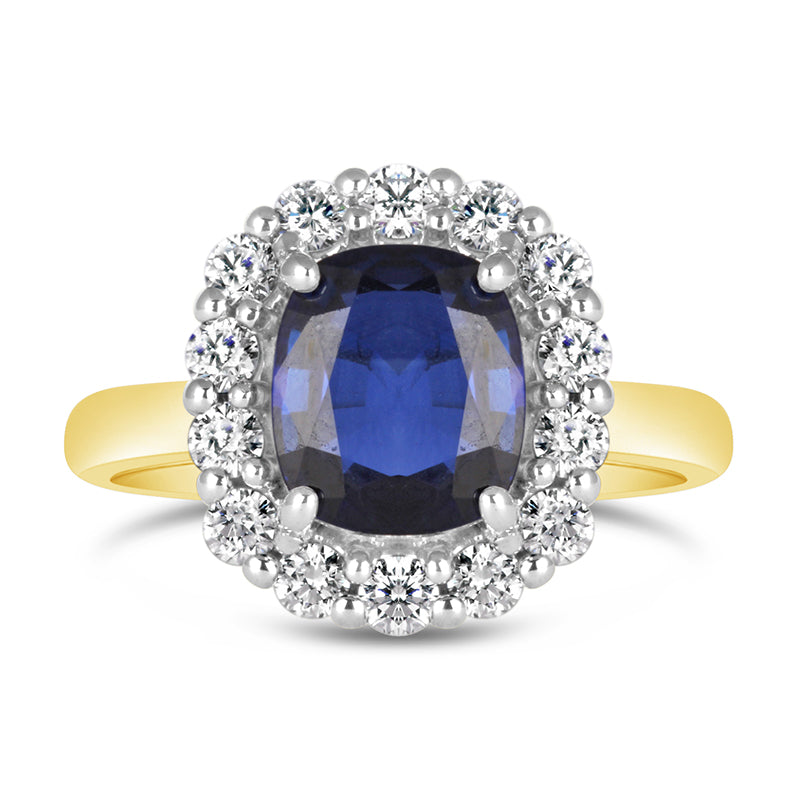 Sapphire &amp; Diamond Cluster Ring