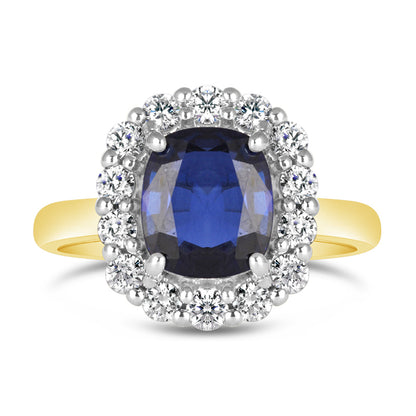 Sapphire &amp; Diamond Cluster Ring