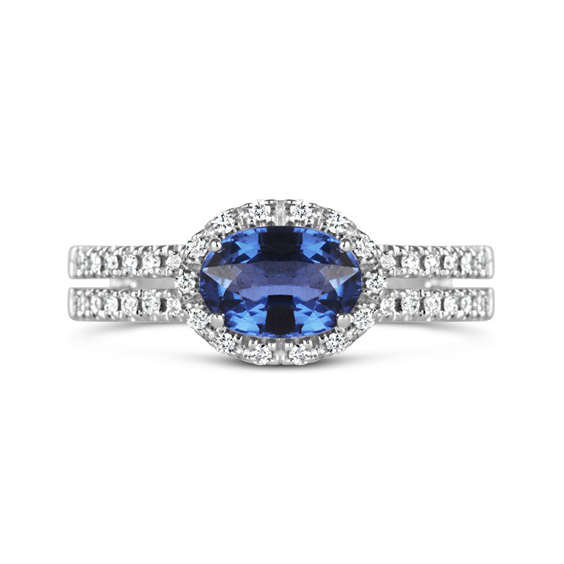 Sapphire &amp; Diamond Double Banded Halo Ring