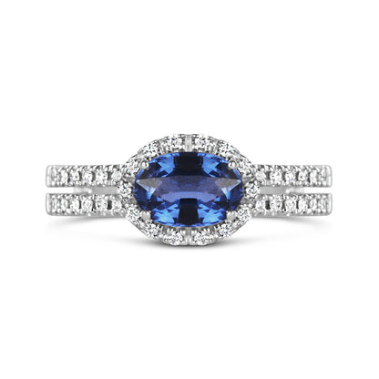 Sapphire &amp; Diamond Double Banded Halo Ring