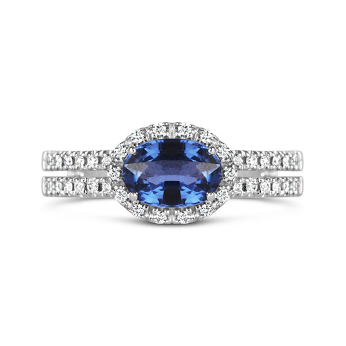 Sapphire & Diamond Double Banded Halo Ring