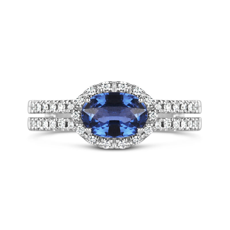 Sapphire & Diamond Double Banded Halo Ring