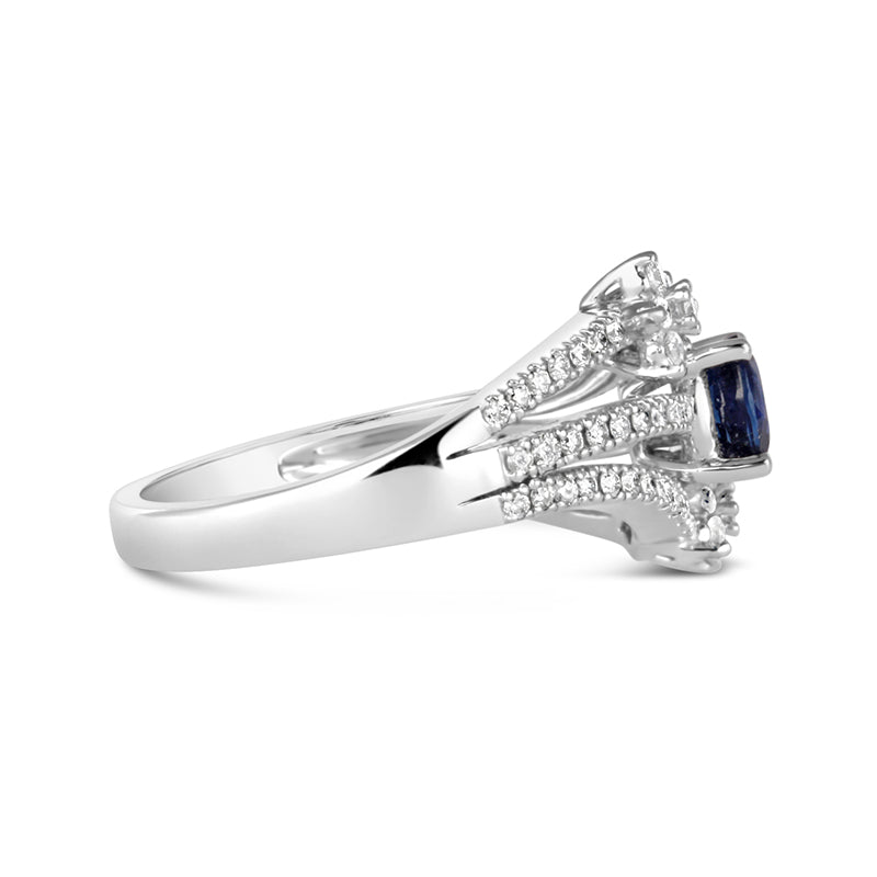 Rocks Sapphire &amp; Diamond Floral Triple Band Ring