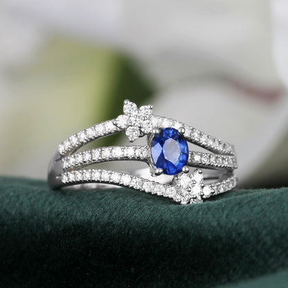 Rocks Sapphire &amp; Diamond Floral Triple Band Ring