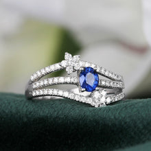 Load image into Gallery viewer, Rocks Sapphire &amp; Diamond Floral Triple Band Ring