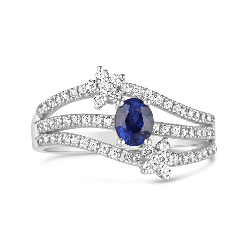 Rocks Sapphire &amp; Diamond Floral Triple Band Ring