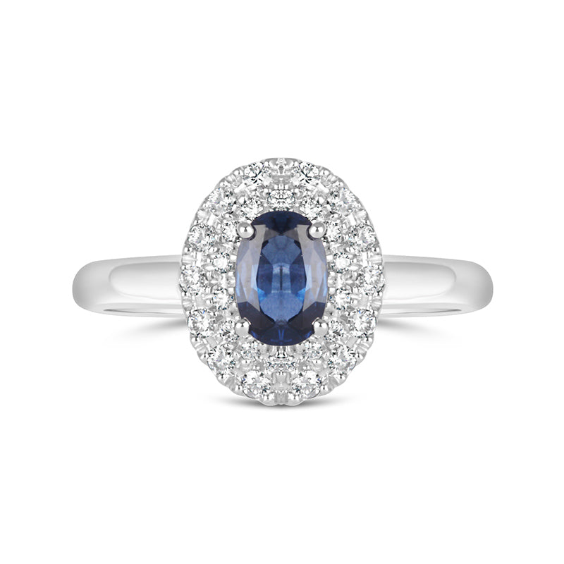 Rocks Sapphire &amp; Diamond Double Halo Ring