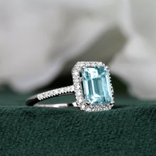 Load image into Gallery viewer, Beryl Aquamarine &amp; Diamond Halo Ring