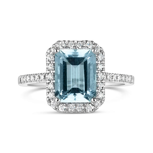 Beryl Aquamarine & Diamond Halo Ring