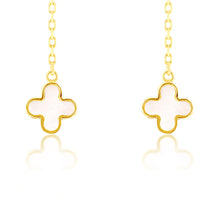 Load image into Gallery viewer, Double Mother Of Pearl Quatrefoil &amp; Chain Drop Earrings