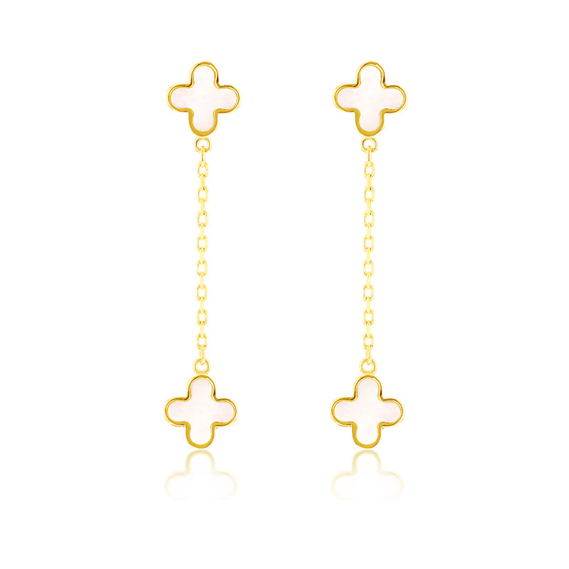 Double Mother Of Pearl Quatrefoil & Chain Drop Earrings