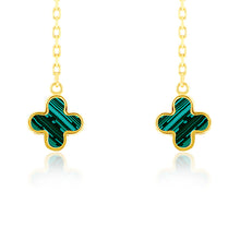 Load image into Gallery viewer, Double Malachite Quatrefoil Chain Drop Earrings