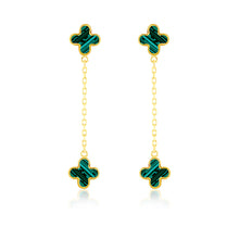 Load image into Gallery viewer, Double Malachite Quatrefoil Chain Drop Earrings