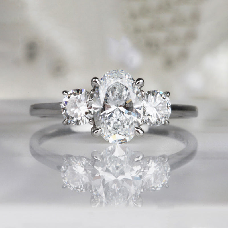 Oval &amp; Round Brilliant Three Stone Engagement Ring 1.50ct