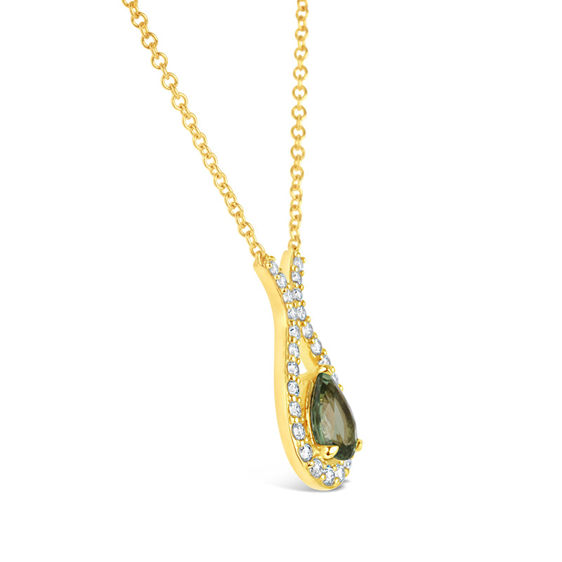 Rocks Green Sapphire &amp; Diamond Teardrop Pendant