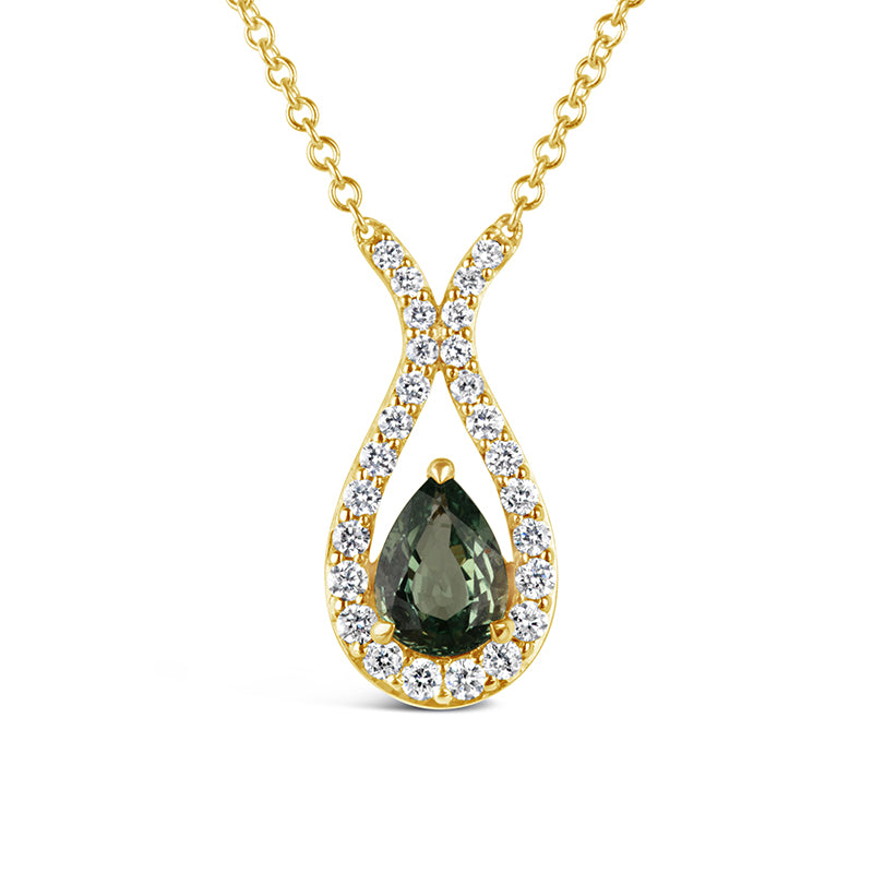 Rocks Green Sapphire &amp; Diamond Teardrop Pendant