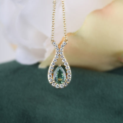 Rocks Green Sapphire &amp; Diamond Teardrop Pendant