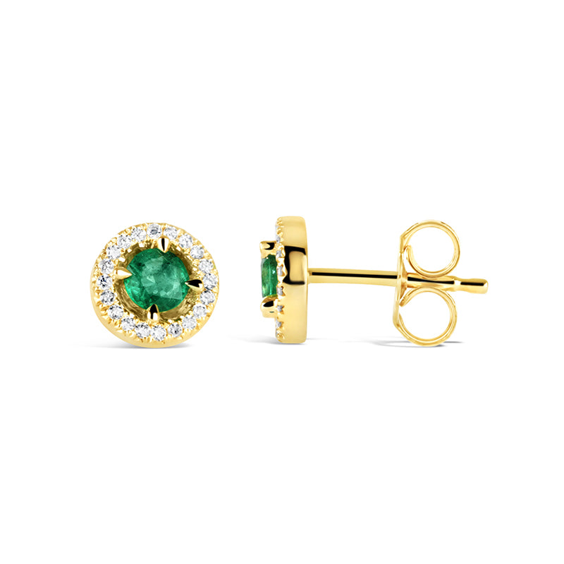 Rocks Emerald &amp; Diamond Halo Stud Earrings