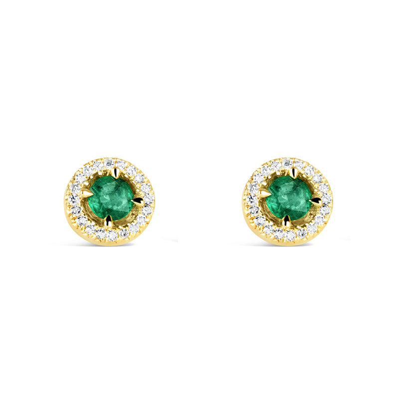 Rocks Emerald &amp; Diamond Halo Stud Earrings