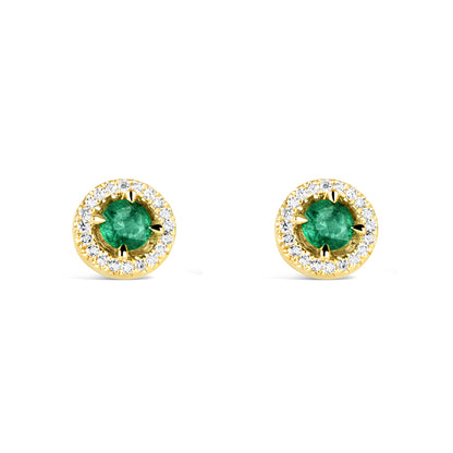 Rocks Emerald &amp; Diamond Halo Stud Earrings