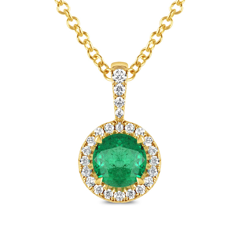 Emerald &amp; Diamond Halo Pendant