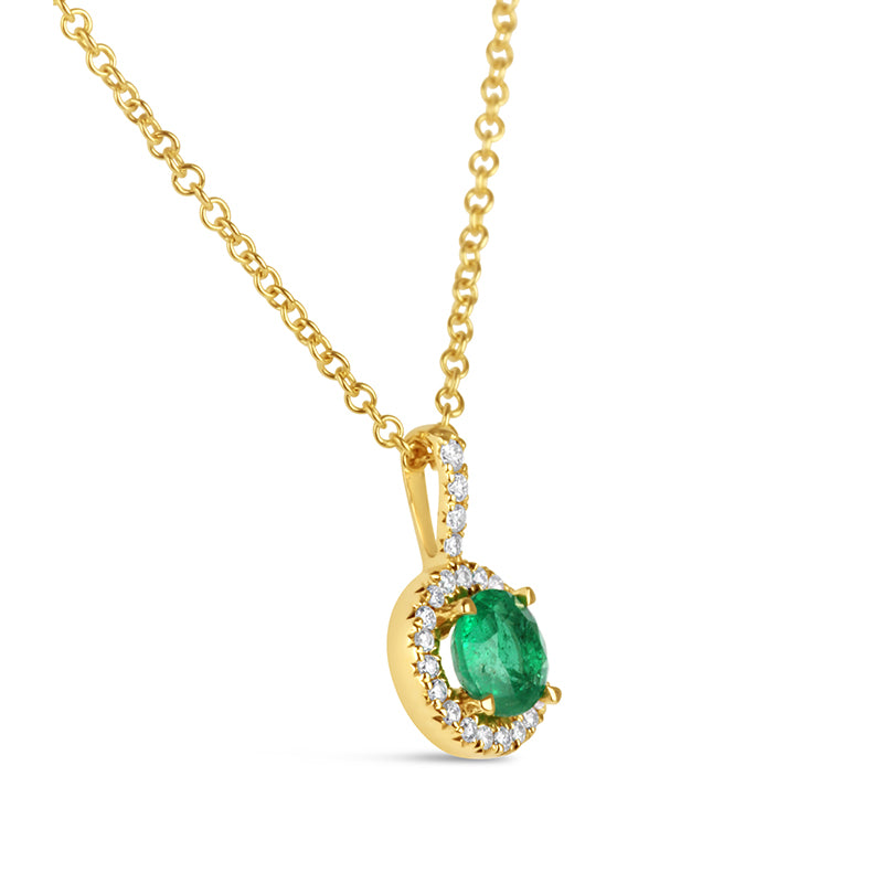 Emerald &amp; Diamond Halo Pendant