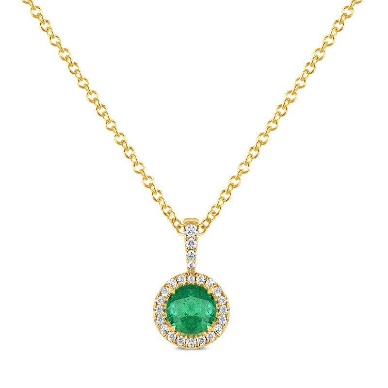 Emerald &amp; Diamond Halo Pendant