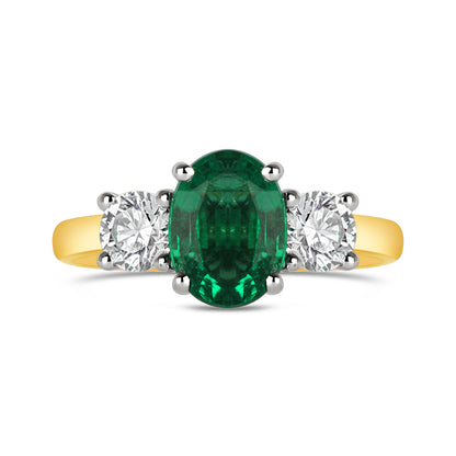 Oval Emerald &amp; Diamond Three Stone Ring