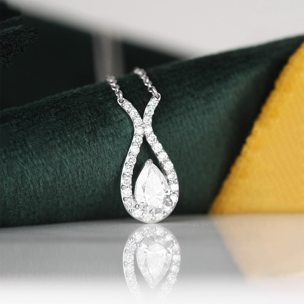 Teardrop Diamond Halo Necklace