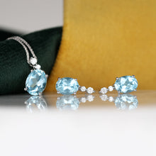 Load image into Gallery viewer, Blue Topaz &amp; Diamond Drop Earrings