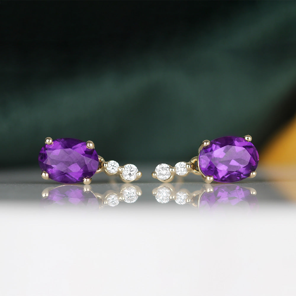 Amethyst &amp; Diamond Drop Earrings