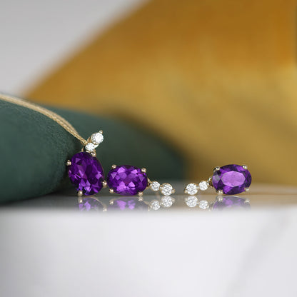 Amethyst &amp; Diamond Drop Earrings