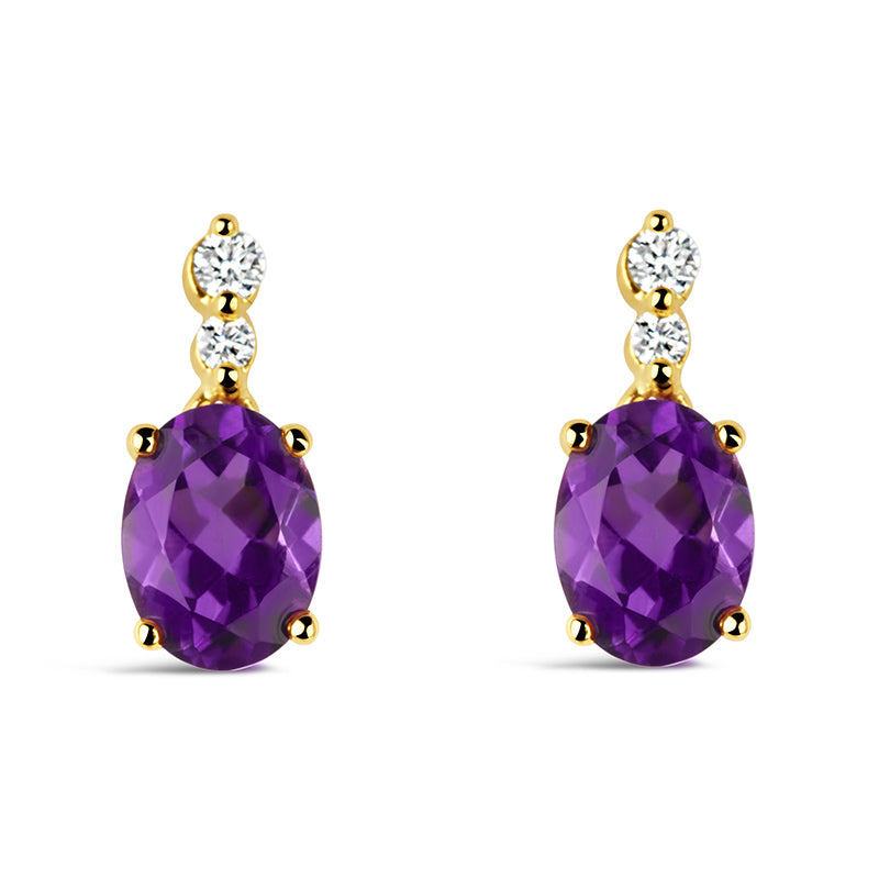 Amethyst &amp; Diamond Drop Earrings