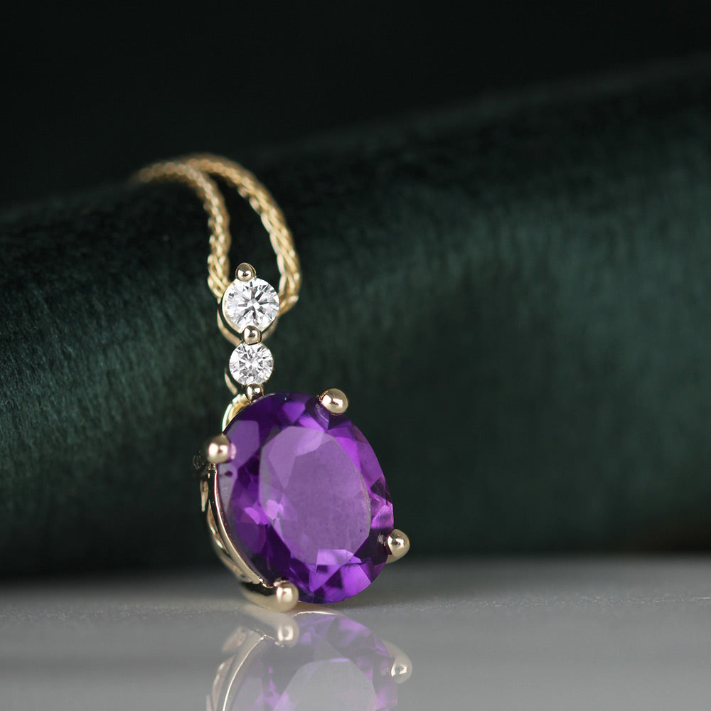 Amethyst &amp; Diamond Solitaire Pendant