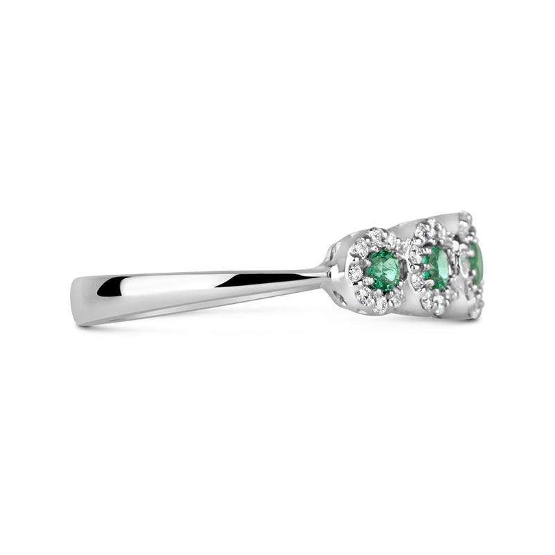 Emerald &amp; Diamond 5 Stone Halo Ring