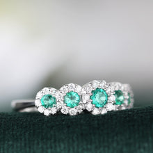 Load image into Gallery viewer, Emerald &amp; Diamond 5 Stone Halo Ring