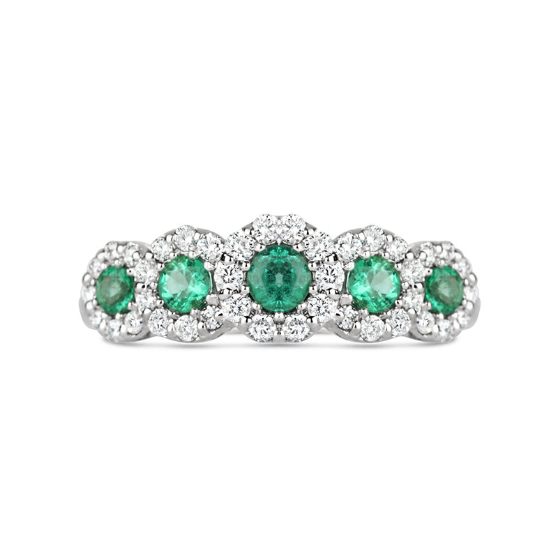 Emerald &amp; Diamond 5 Stone Halo Ring