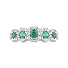 Load image into Gallery viewer, Emerald &amp; Diamond 5 Stone Halo Ring