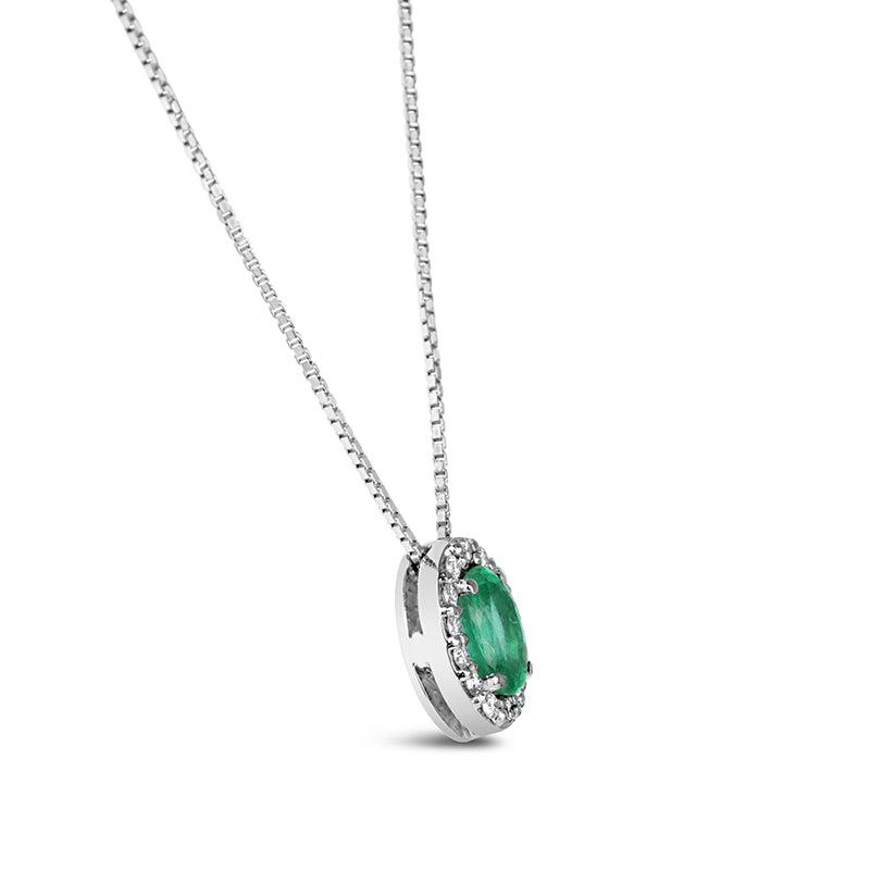 Emerald &amp; Diamond Halo Pendant