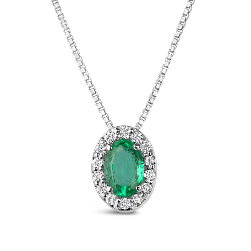 Emerald &amp; Diamond Halo Pendant