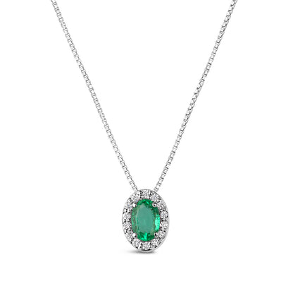 Emerald &amp; Diamond Halo Pendant