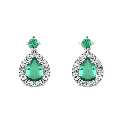 Emerald &amp; Diamond Teardrop Halo Earrings