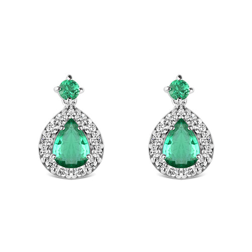 Emerald & Diamond Teardrop Halo Earrings