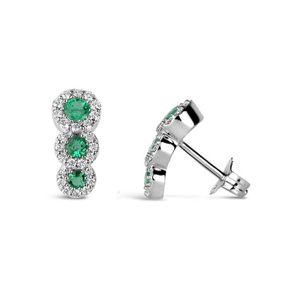 Emerald &amp; Diamond Triple Halo Earrings