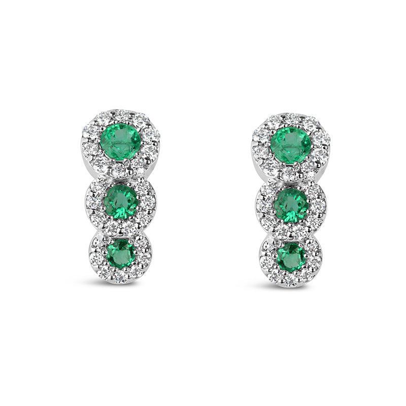 Emerald & Diamond Triple Halo Earrings