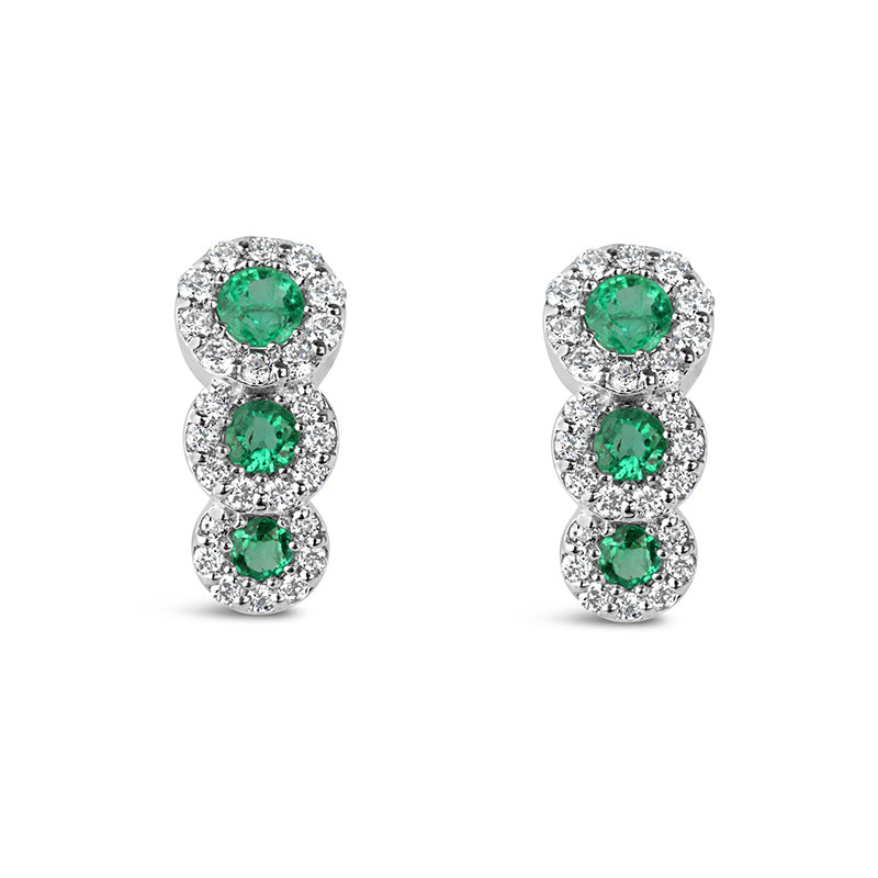 Emerald &amp; Diamond Triple Halo Earrings